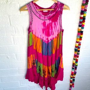 India Boutique Tie Dye Embroidered Swing Dress